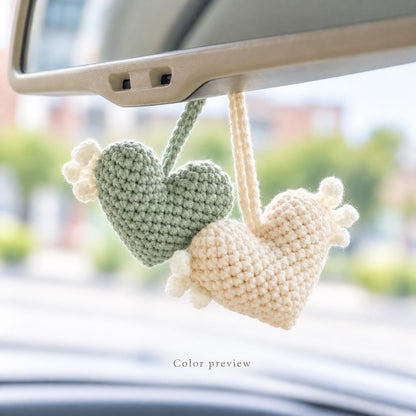 Set of 2 Crochet Heart Wing Car Mirror Charms, Pink and Purple Rear View Hanging Decor