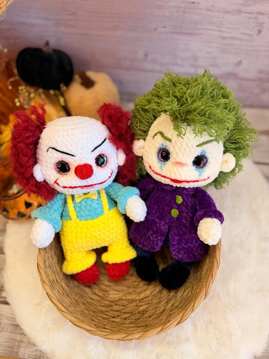 Halloween Crochet Creepy Clown & Spooky Villain Amigurumi Decor, Gift for Horror Fans