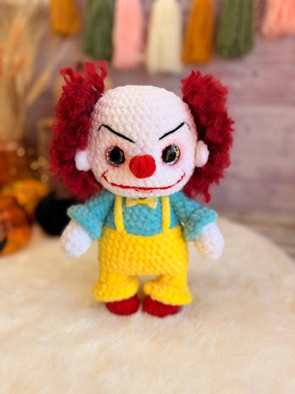 Halloween Crochet Creepy Clown & Spooky Villain Amigurumi Decor, Gift for Horror Fans