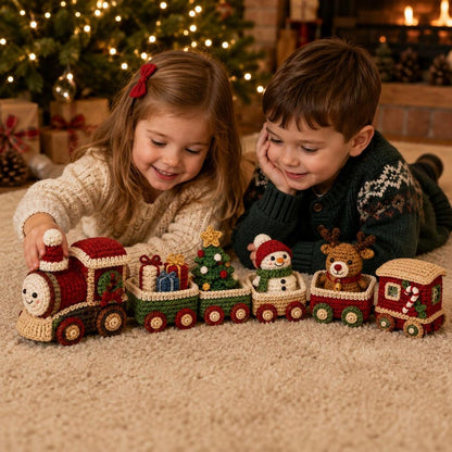 Crochet Christmas Train Set, Handmade Holiday Train Decor, Amigurumi Christmas Train, Xmas Table Decor, Christmas Gift