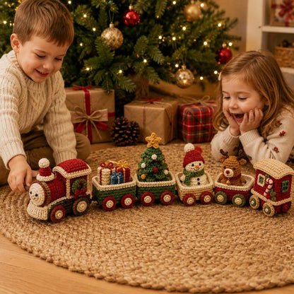 Crochet Christmas Train Set, Handmade Holiday Train Decor, Amigurumi Christmas Train, Xmas Table Decor, Christmas Gift