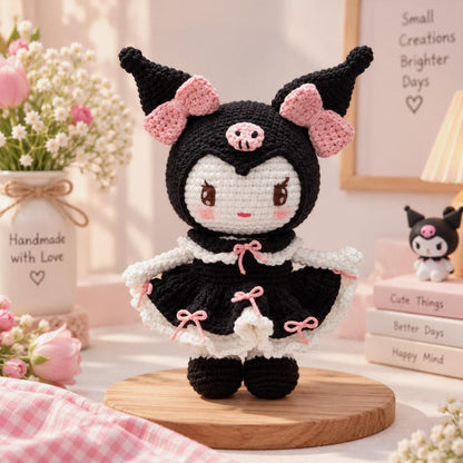 Handmade Crochet Kuromi Plush, Amigurumi Kuromi, Kuromi Crochet Doll, Kuromi Plushie Melody Plushie, Melody Crochet Doll, Gift for Her
