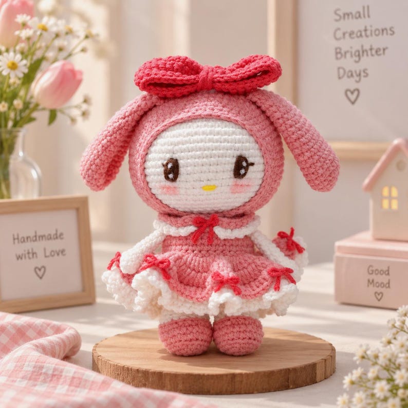 Handmade Crochet Kuromi Plush, Amigurumi Kuromi, Kuromi Crochet Doll, Kuromi Plushie Melody Plushie, Melody Crochet Doll, Gift for Her