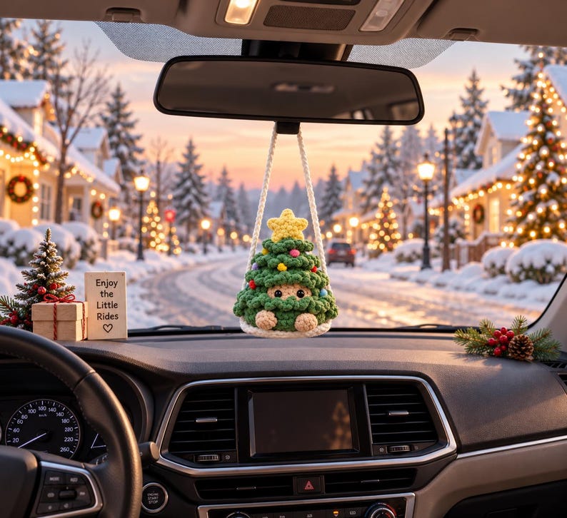 Crochet Christmas Car Ornament, Christmas Gifts, Handmade Snowman, Santa, Penguin, Grin, Crochet car hanging, Cute Grin Car Charm, Xmas Gift