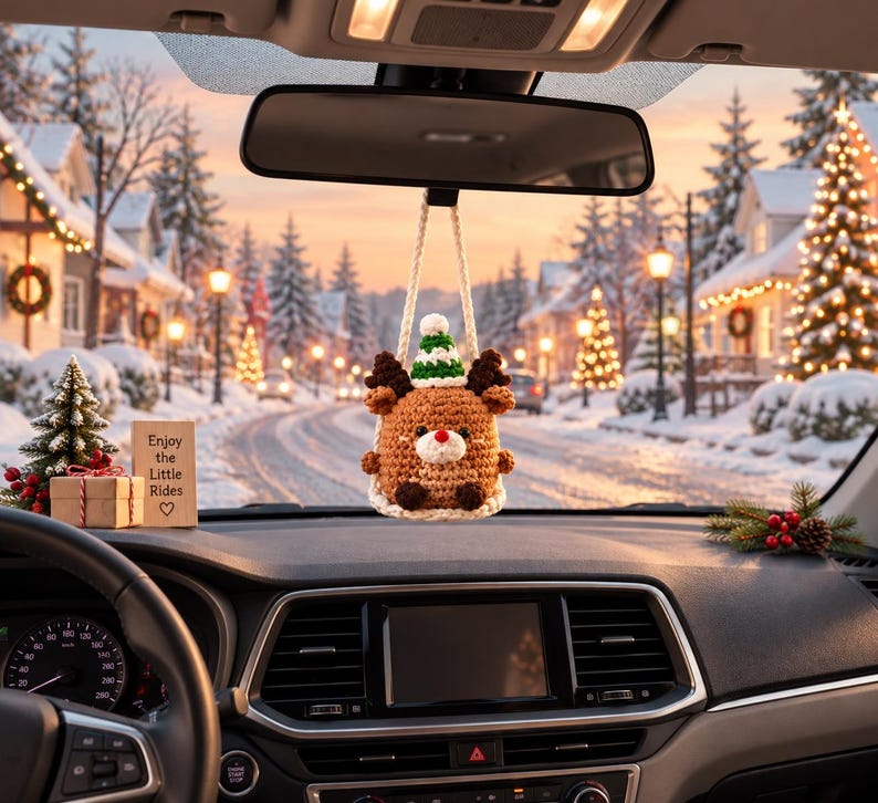 Crochet Christmas Car Ornament, Christmas Gifts, Handmade Snowman, Santa, Penguin, Grin, Crochet car hanging, Cute Grin Car Charm, Xmas Gift