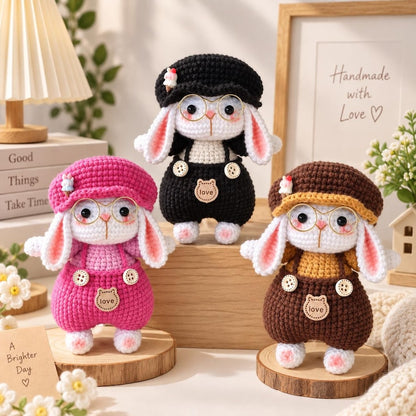 Cute Bunny Crochet Doll – Kawaii Rabbit Amigurumi – Handmade Plush Bunny with Hat – Crochet Animal Toy – Unique Handmade Gift,