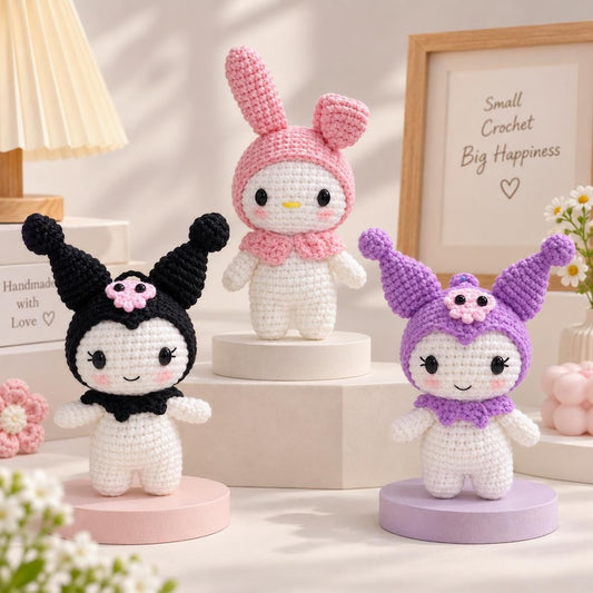 Handmade Crochet Kuromi Plush, Amigurumi Kuromi, Kuromi Crochet Doll, Kuromi Plushie Kuromi Keychain, Kawaii Sanrio Bag Charm, Gift for Her