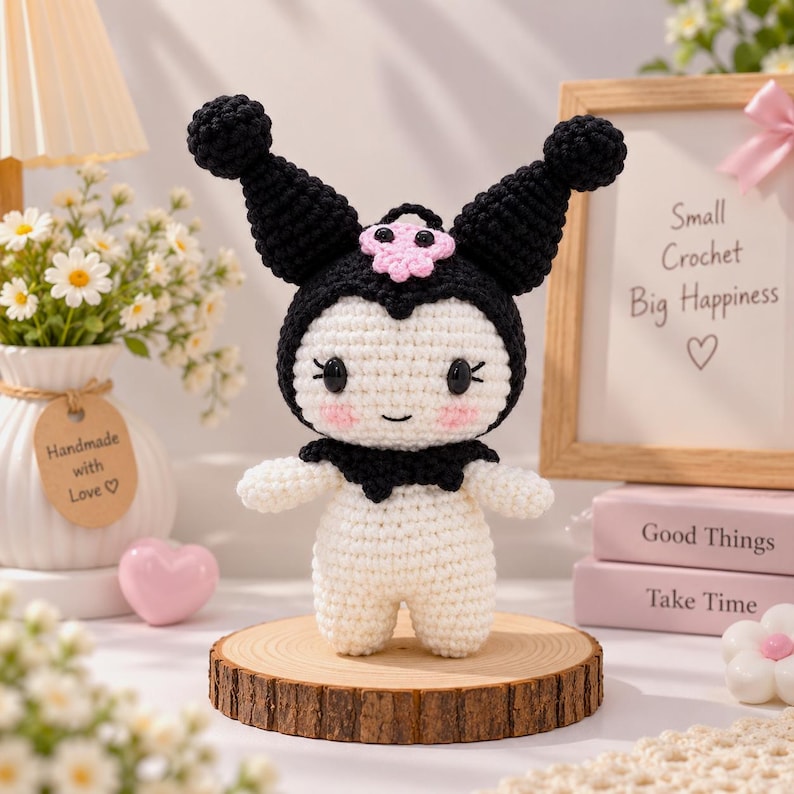 Handmade Crochet Kuromi Plush, Amigurumi Kuromi, Kuromi Crochet Doll, Kuromi Plushie Kuromi Keychain, Kawaii Sanrio Bag Charm, Gift for Her