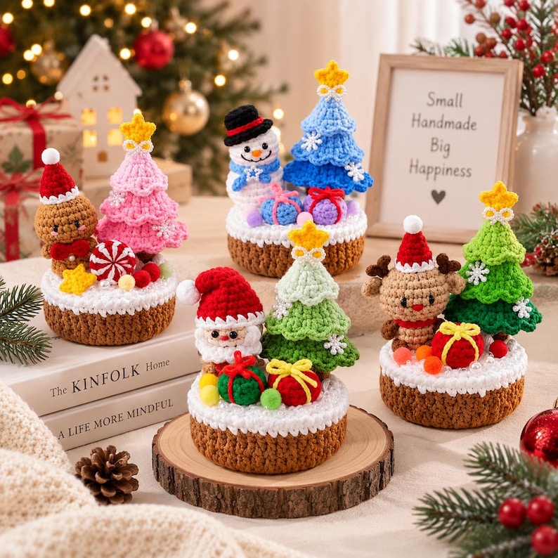 Crochet Christmas Decor, Handmade Christmas Table Decoration, Mini Christmas Tree, Santa Snowman Reindeer, Holiday Gift, Christmas Decor