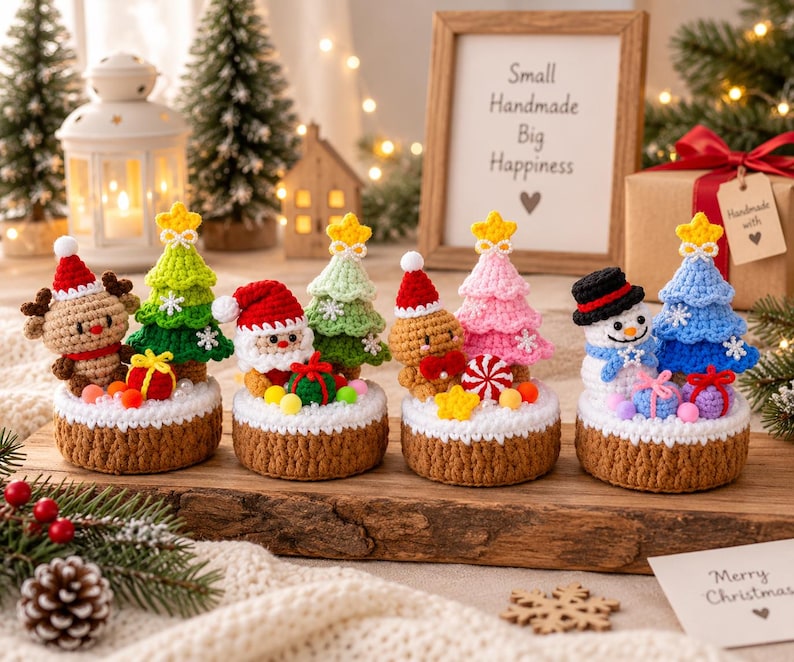Crochet Christmas Decor, Handmade Christmas Table Decoration, Mini Christmas Tree, Santa Snowman Reindeer, Holiday Gift, Christmas Decor