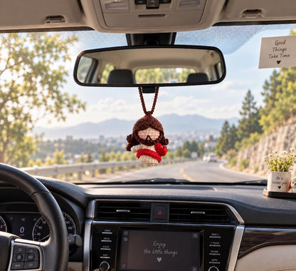 Crochet Jesus Car Charm, Handmade Christian Gift, Rearview Mirror Hanging Ornament, Faith Car Decor, Religious Gift