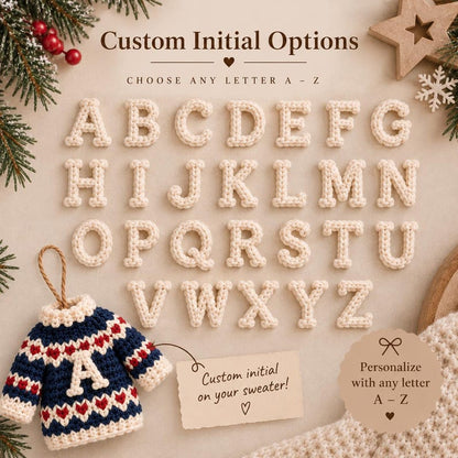 Personalized Christmas Sweater Ornament, Crochet Initial Ornament, Mini Sweater Christmas Decor, Custom Family Ornament, Handmade Gift