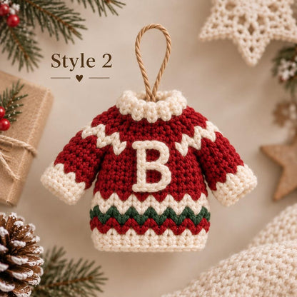 Personalized Christmas Sweater Ornament, Crochet Initial Ornament, Mini Sweater Christmas Decor, Custom Family Ornament, Handmade Gift