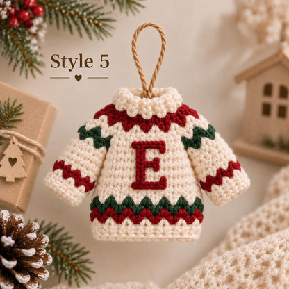Personalized Christmas Sweater Ornament, Crochet Initial Ornament, Mini Sweater Christmas Decor, Custom Family Ornament, Handmade Gift