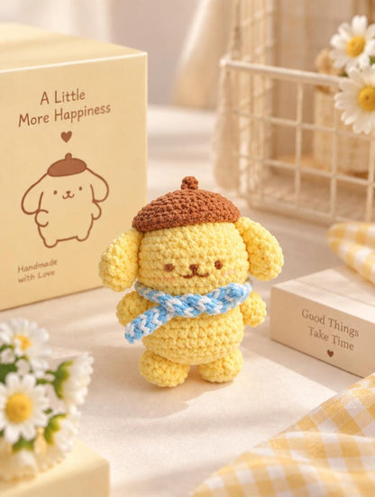 Cute Crochet Pompompurin Keychain, Amigurumi Dog Charm, Kawaii Pudding Puppy Keyring, Handmade Bag Charm, Cute Gift Idea, Crochet Bag Charm