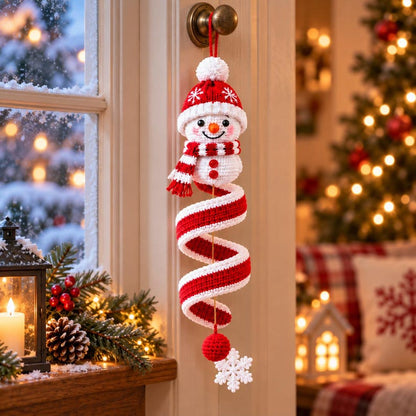 Crochet Snowman Ornament, Christmas Spiral Hanging Decor, Handmade Snowman Tree Ornament, Xmas Holiday Gift, Winter Home Decor