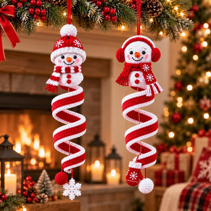 Crochet Snowman Ornament, Christmas Spiral Hanging Decor, Handmade Snowman Tree Ornament, Xmas Holiday Gift, Winter Home Decor