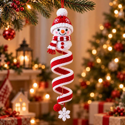 Crochet Snowman Ornament, Christmas Spiral Hanging Decor, Handmade Snowman Tree Ornament, Xmas Holiday Gift, Winter Home Decor