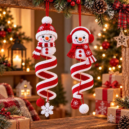Crochet Snowman Ornament, Christmas Spiral Hanging Decor, Handmade Snowman Tree Ornament, Xmas Holiday Gift, Winter Home Decor