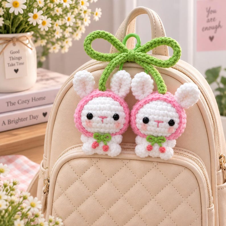 Cute Crochet Bear Keychain, Handmade Amigurumi Bear Bag Charm, Kawaii Teddy Keyring, Gift for Her, Cute Backpack Charm