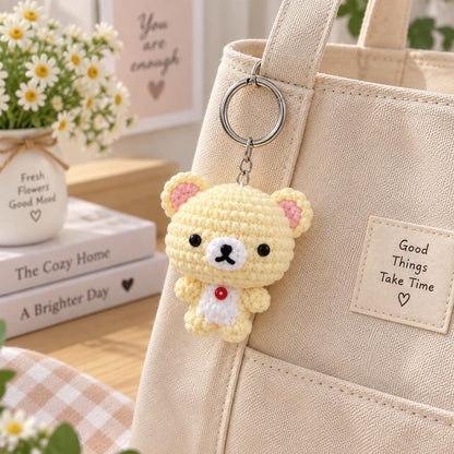 Cute Crochet Bear Keychain, Handmade Amigurumi Bear Bag Charm, Kawaii Teddy Keyring, Gift for Her, Cute Backpack Charm