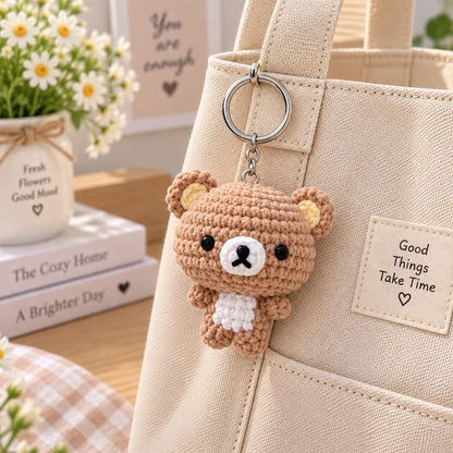 Cute Crochet Bear Keychain, Handmade Amigurumi Bear Bag Charm, Kawaii Teddy Keyring, Gift for Her, Cute Backpack Charm