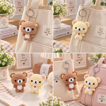 Cute Crochet Bear Keychain, Handmade Amigurumi Bear Bag Charm, Kawaii Teddy Keyring, Gift for Her, Cute Backpack Charm