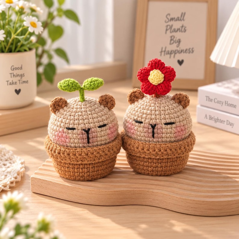 Crochet Capybara with Basket: Handmade Acrylic Plush Toy
