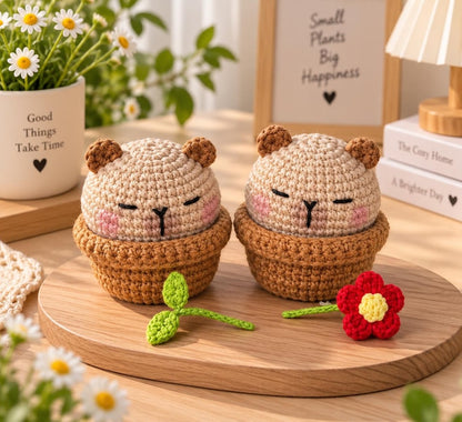 Crochet Capybara with Basket: Handmade Acrylic Plush Toy
