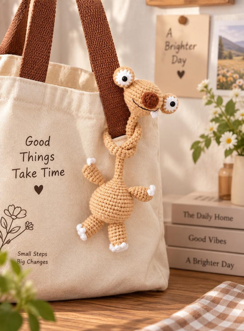 Sid the Sloth Amigurumi, Crochet Sloth, Ice Age Character Crochet, Gift For Her, Bag Charm, Long Neck Sloth, Crochet Sid Keychain, Sid Lover