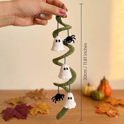 Halloween Crochet Garland, Ghost Spider Spiral Hanging Decor, Handmade Fall Wall Decoration