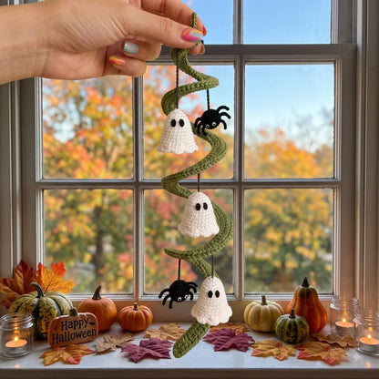 Halloween Crochet Garland, Ghost Spider Spiral Hanging Decor, Handmade Fall Wall Decoration
