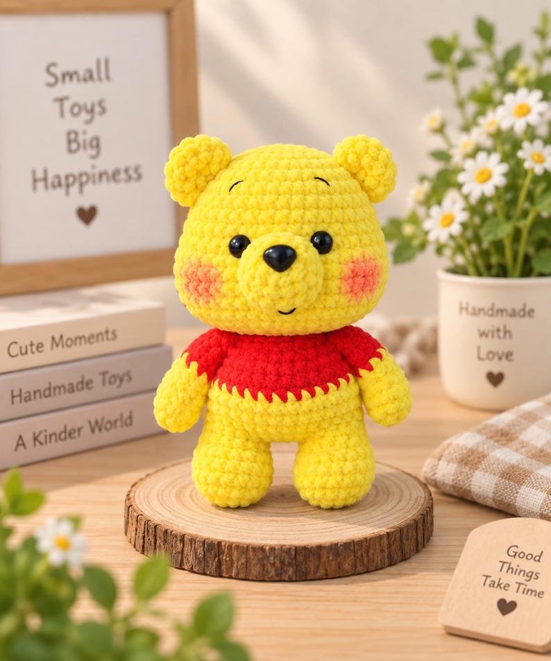 Crochet Winnie Pooh And Friends Set, Cute Animal Crochet Dolls Set – Kawaii Amigurumi Animals – Handmade Mini Plush Toys – Gift Set