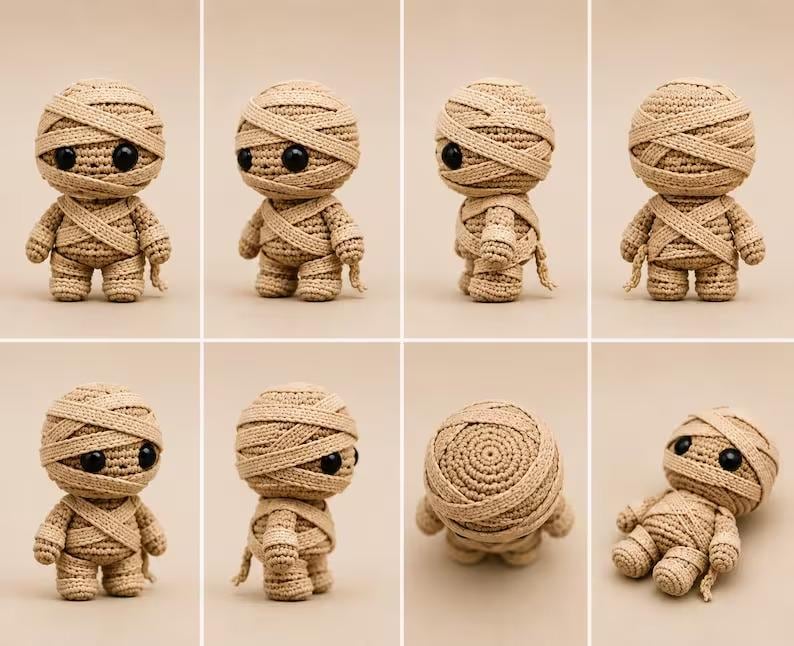 Halloween Crochet Dolls: Green Monster, Vampire, Mummy, Pumpkin & Skeleton, 12 cm Amigurumi Decor