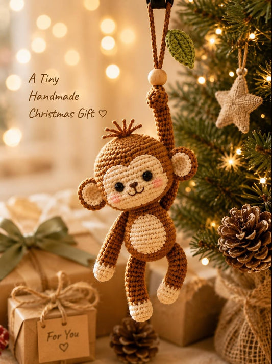 Crochet Monkey Car Hanging Ornament, Cute Monkey Rearview Mirror Charm, Handmade Amigurumi Monkey, Backpack Bag Charm, Monkey Lover Gift