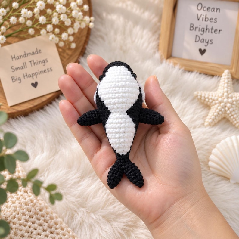Crochet Orca Keychain – Cute Whale Amigurumi – Handmade Whale Plush – Ocean Animal Bag Charm – Marine Life Gift, Crochet Sea Animal Lover