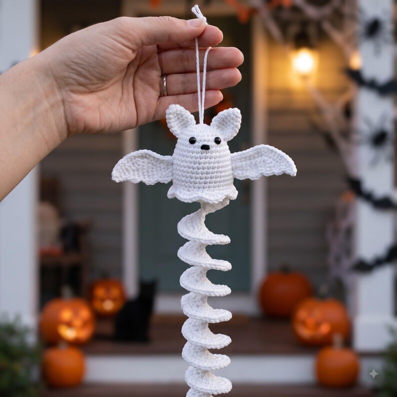 Handmade Crochet Bat Halloween Ornament with Spiral Tail