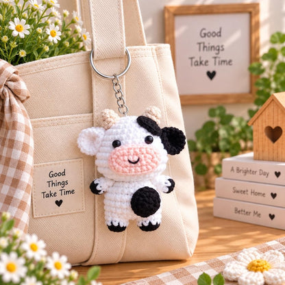 Little Fluffy Cow Plushie, Cute Mini Cow Crochet Plush, Moochi Tiny Cow, Cow Amigurumi, Crochet Bag Charm, Crochet Keychain, Stuffed Animal