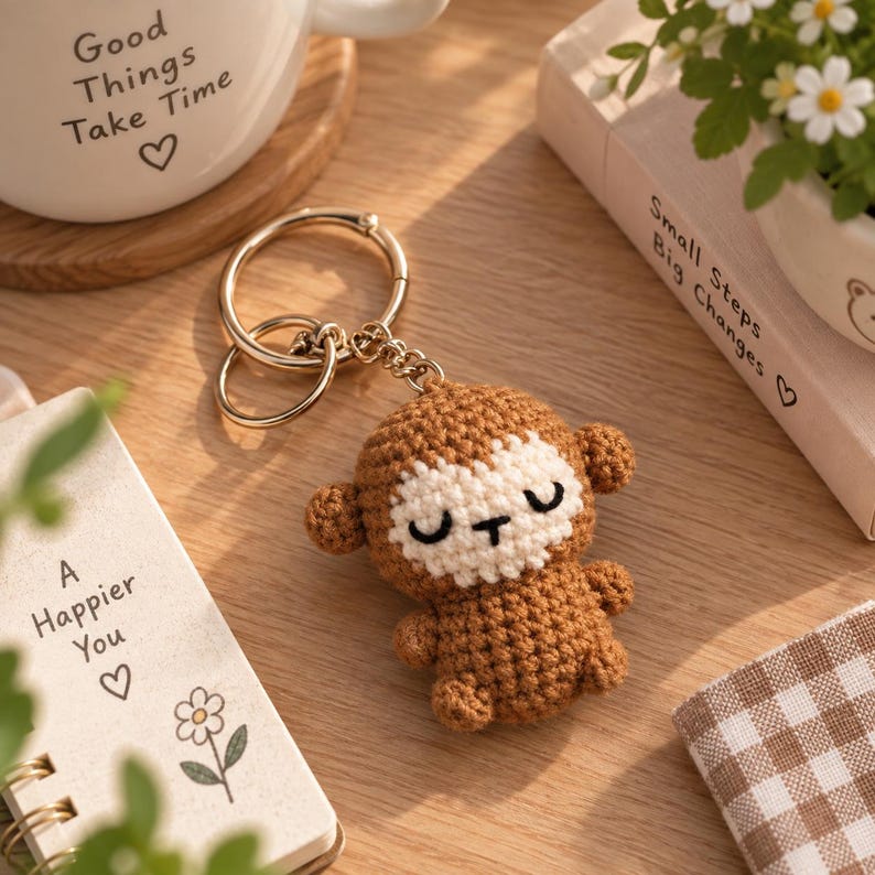 Crochet Monkey With Banana Keychain, Crochet Baby Monkey Keychain,Amigurumi Monkey, Crochet Monkey, Monkey Cute Gifts, Crochet Keychain