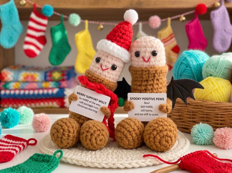 Funny Crochet Christmas Plush, Handmade Holiday Gift, Silly Crochet Doll, Unique Christmas Gift, Stocking Stuffer, Funny Gift