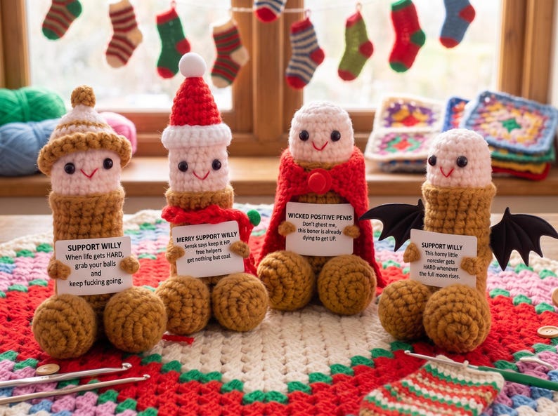 Funny Crochet Christmas Plush, Handmade Holiday Gift, Silly Crochet Doll, Unique Christmas Gift, Stocking Stuffer, Funny Gift