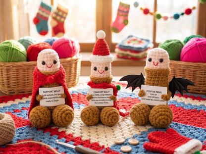 Funny Crochet Christmas Plush, Handmade Holiday Gift, Silly Crochet Doll, Unique Christmas Gift, Stocking Stuffer, Funny Gift