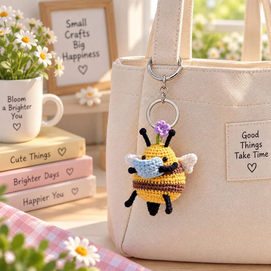 Handmade Crochet Reading Bee Plush, Mini Bee Plush Toy, Cozy Gift for Book Lovers, Cute Amigurumi Bee with Book, Kawaii Crochet Animal Doll