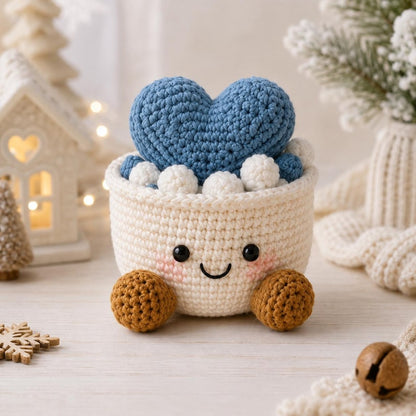 Crochet Christmas Basket, Winter Crochet Decor, Handmade Holiday Storage Basket, Snowman Gift Basket, Xmas Desk Decor, Cozy Winter Gift