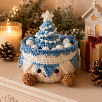 Crochet Christmas Basket, Winter Crochet Decor, Handmade Holiday Storage Basket, Snowman Gift Basket, Xmas Desk Decor, Cozy Winter Gift