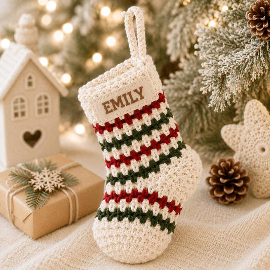 Personalized Crochet Stocking Ornament, Embroidered Name Christmas Ornament, Mini Stocking, Family Christmas Keepsake, Personalized Gift