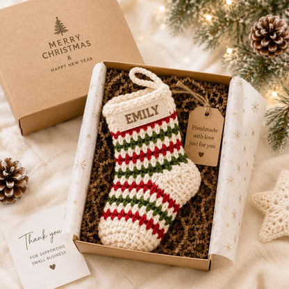 Personalized Crochet Stocking Ornament, Embroidered Name Christmas Ornament, Mini Stocking, Family Christmas Keepsake, Personalized Gift