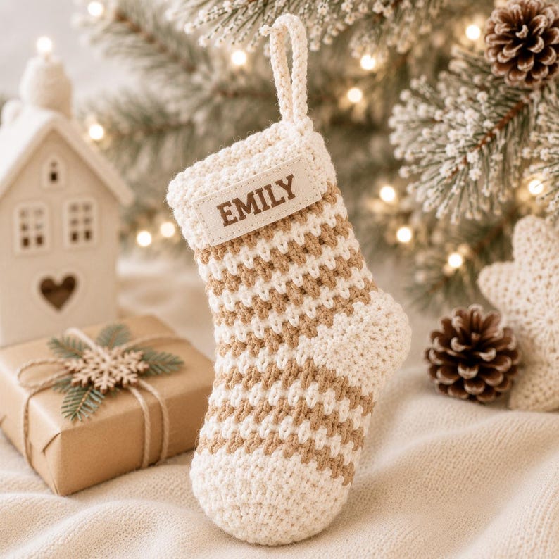 Personalized Crochet Stocking Ornament, Embroidered Name Christmas Ornament, Mini Stocking, Family Christmas Keepsake, Personalized Gift