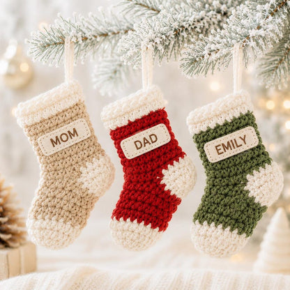 Personalized Crochet Stocking Ornament, Embroidered Name Christmas Ornament, Mini Stocking, Family Christmas Gift, Handmade Xmas Decor