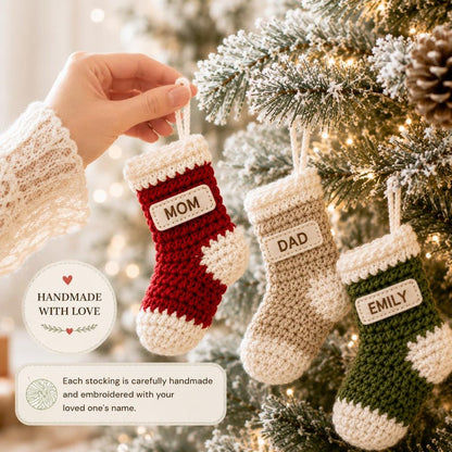 Personalized Crochet Stocking Ornament, Embroidered Name Christmas Ornament, Mini Stocking, Family Christmas Gift, Handmade Xmas Decor